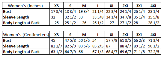 Women's Size Chart BUST WIDTH Measured across the chest one inch below ...